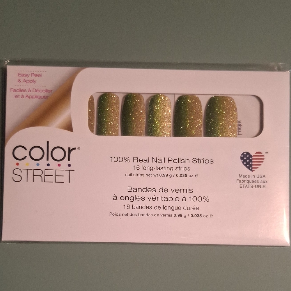 Color Street Feeling Lucky Green Gold Glitter Nail Strips